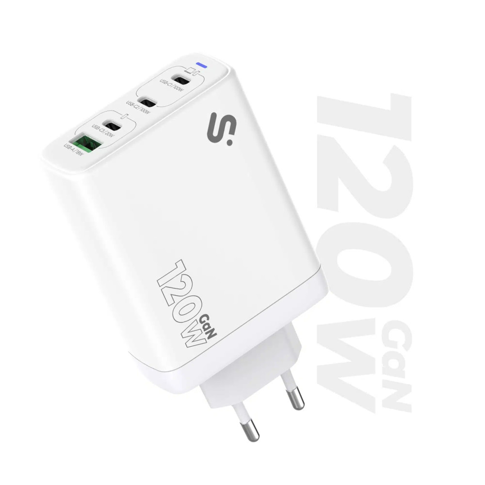 subblim cargador gan 120w usb-c, 4 puertos (3x usb-c + 1x usb-a)