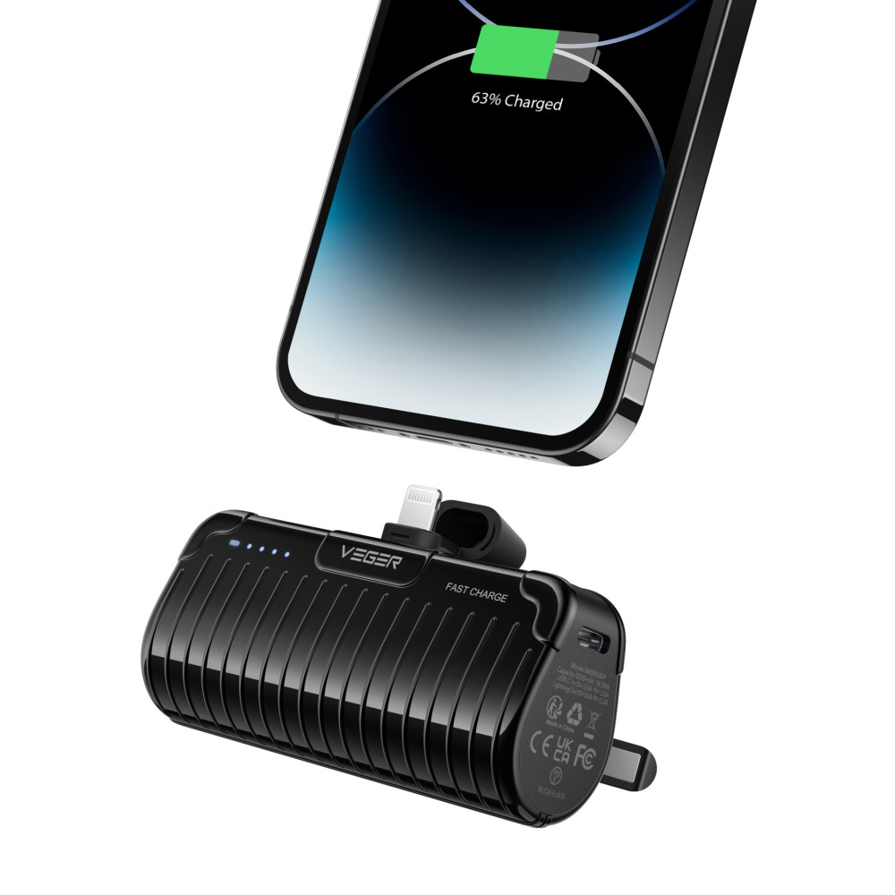 veger plugon-l pro vg-w0558p 5000mah powerbank lightning bulit-in with kickstand