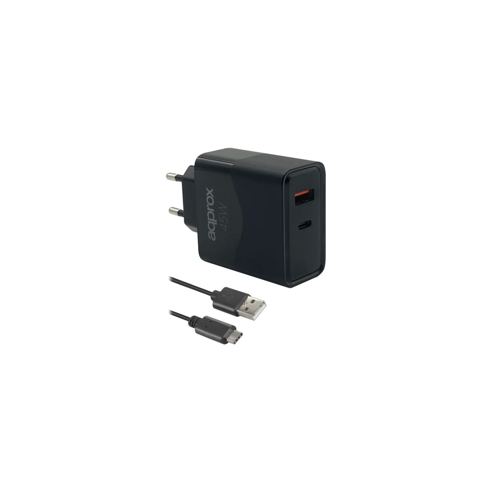 approx appusbwall45w cargador 45w qc 1x usb a + 1 x usb c+cable