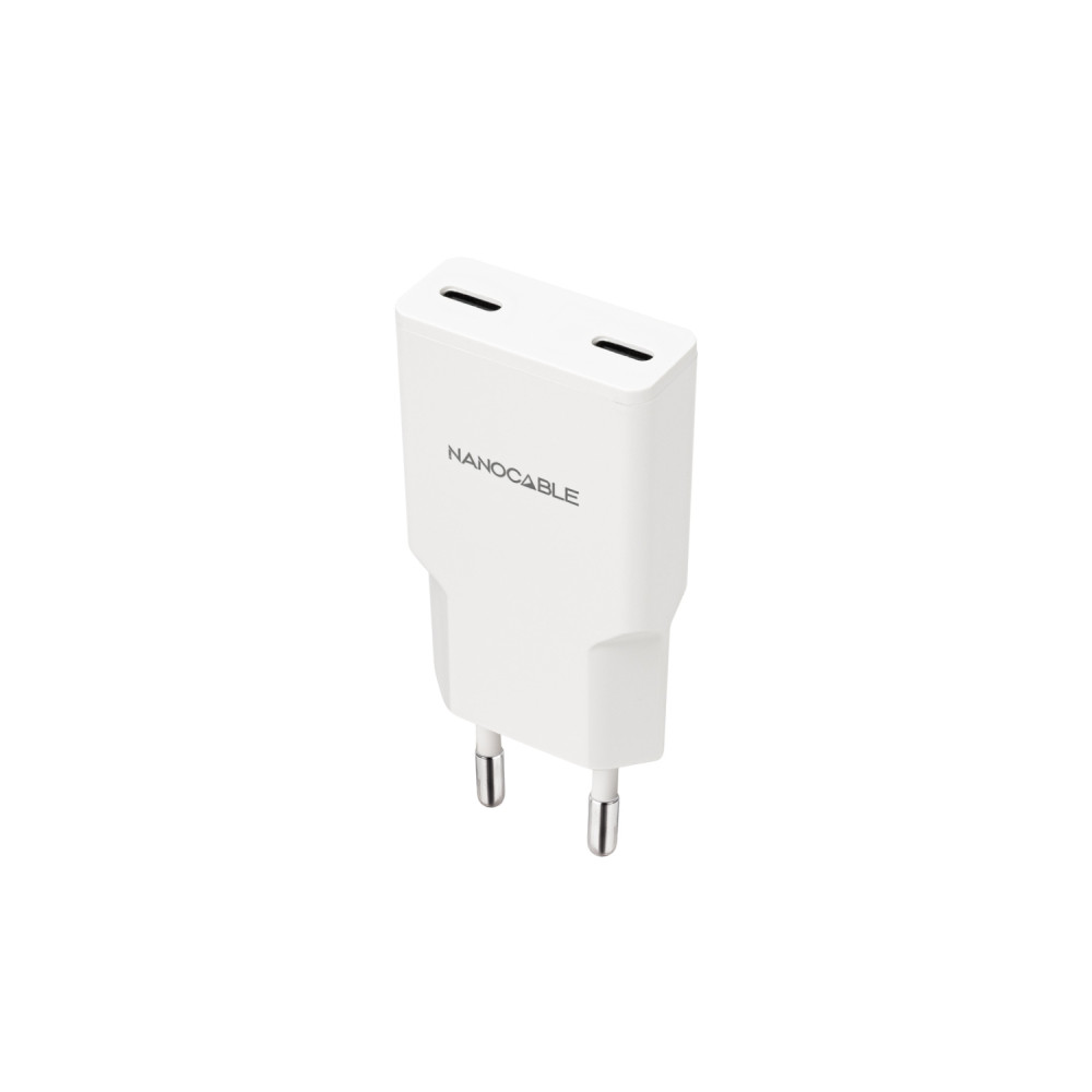 nanocable cargador 2xusb-c/pd 25w, blanco
