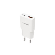 nanocable cargador usb-c/pd 30w + usb-a/qc 30w, blanco