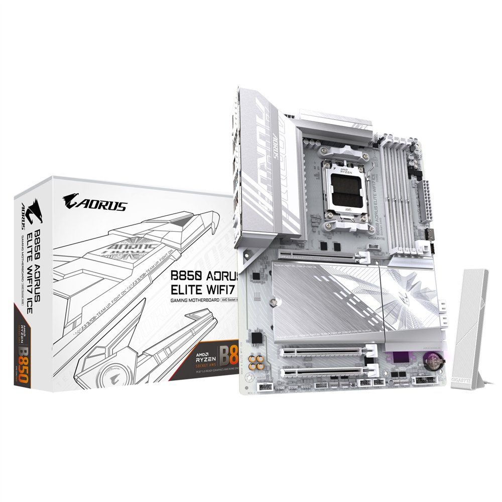 gigabyte b850 aorus elite wifi7 ice placa base - procesadores amd ryzen serie 9000, vrm digital de 12+2+1 fases, hasta 8200mhz d