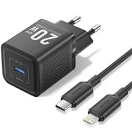 cargador de pared vention gan usb-c 20w black + cable ucb-c - lightning 1m black