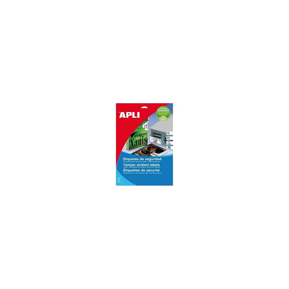 caja de etiquetas de seguridad adhesivas apli 45.7 x 21.2mm 10 hojas 11272