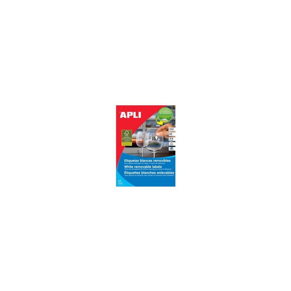 etiquetas autoadhesivas apli 100 hojas a4 12 etiquetas por hoja cantos rectos blanco 03057