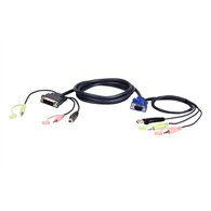 aten vga usb to dvi kvm cable 3m cable para video, teclado y ratón (kvm) negro, azul, verde, rosa