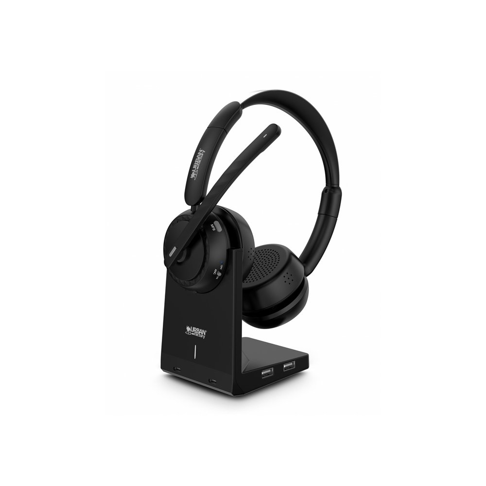 urban factory movee max auriculares inalámbrico diadema juego usb tipo a bluetooth base de carga negro