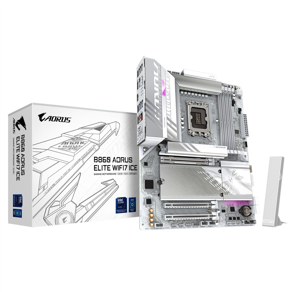 gigabyte b860 aorus elite wifi7 ice placa base - cpus intel core ultra, vrm de 14+1+2+1 fases, hasta 9200mhz ddr5, 1xpcie 5.0 + 