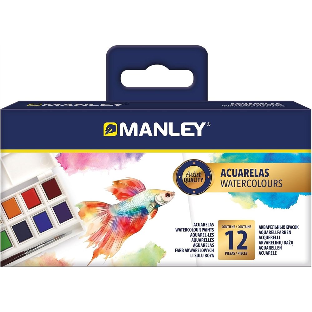 manley acuarela estuche 12 colores con pincel