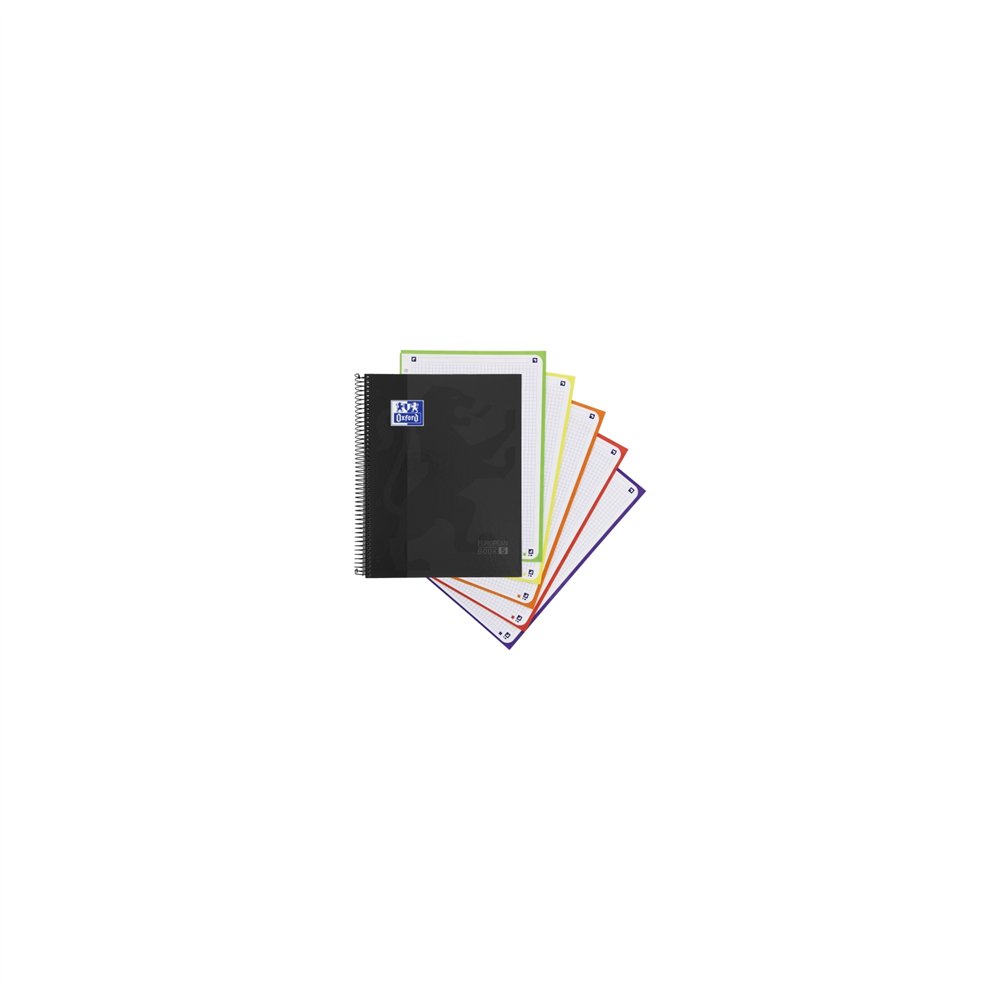 oxford , cuaderno a4+, cuadrícula 5x5, tapa extradura, 120 hojas, 5 colores de recuadro, color negro