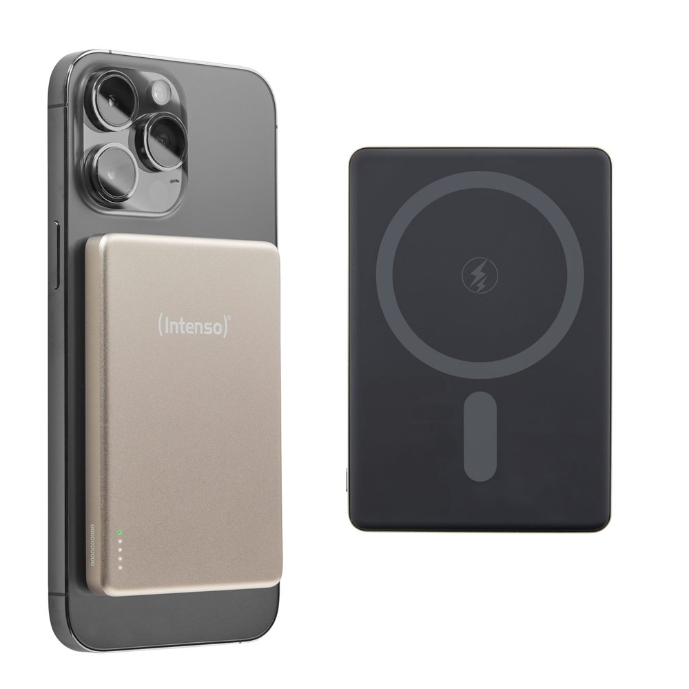 intenso mw5000 batería externa magnética 5000 mah – compatible con magsafe, carga inalámbrica 15w, usb-c pd 20w, delgada y compa