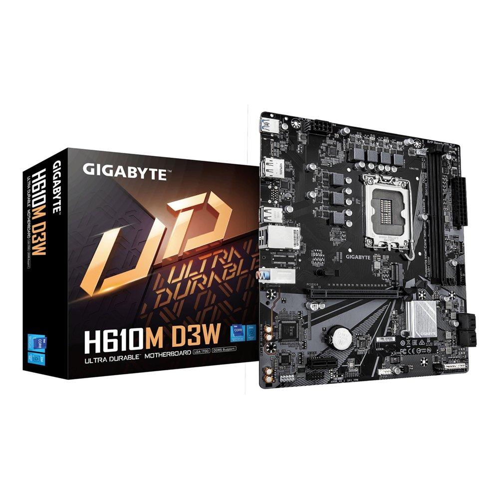 gigabyte h610m d3w placa base - compatible con procesadores intel core de 14ª generación, vrm de 5+1+1 fases, hasta 5600mhz ddr4
