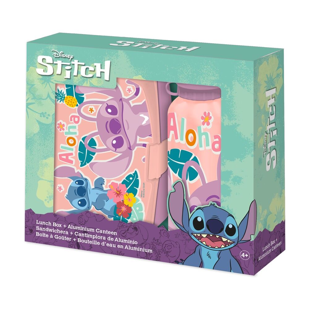 cantimplora aluminio + sandwichera stitch disney 500ml