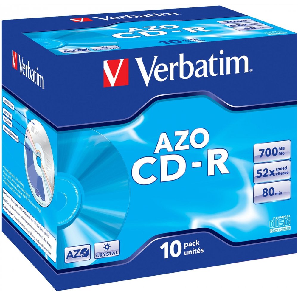 10 unidades cd-rom verbatim superazo crystal surface 52x 700mb 43327