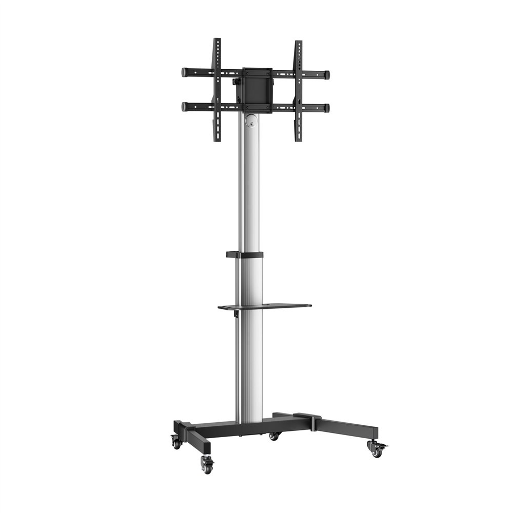 aisens floor stand with wheel, dvd tray for monitor/tv 50kg from 37-86, black-silver
