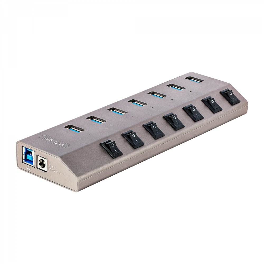 startech.com hub usb-c autoalimentado de 7 puertos con interruptores individuales - concentrador usb 3.0 a 5 gbps con fuente de 