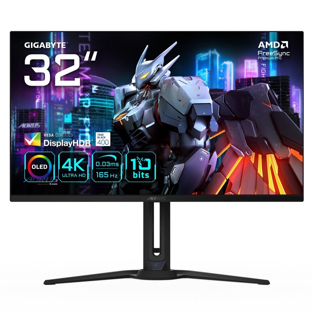 gigabyte aorus fo32u 31,5” monitor de juegos uhd - 3840 x 2160 (uhd), 165hz, 0,03ms, 250 cd/m², freesync premium pro, displayhdr
