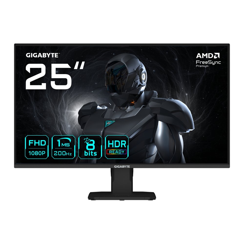 gigabyte gs25f2 monitor gaming 25" fhd - 1920 x 1080, 200hz, 1ms, 300 cd/m², display hdr 10, hdmi 2.0, displayport 1.4
