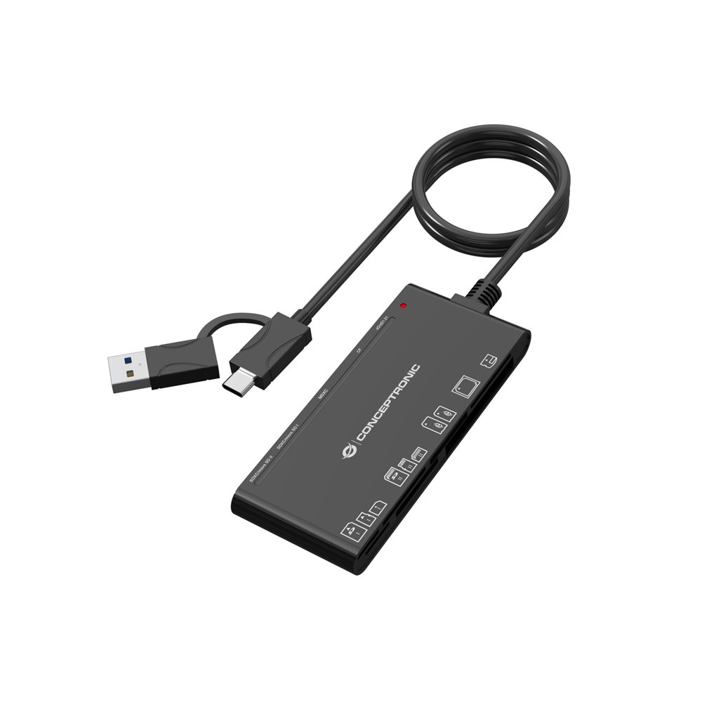 conceptronic bian10b lector de tarjeta usb 3.2 gen 1 (3.1 gen 1) type-a/type-c negro