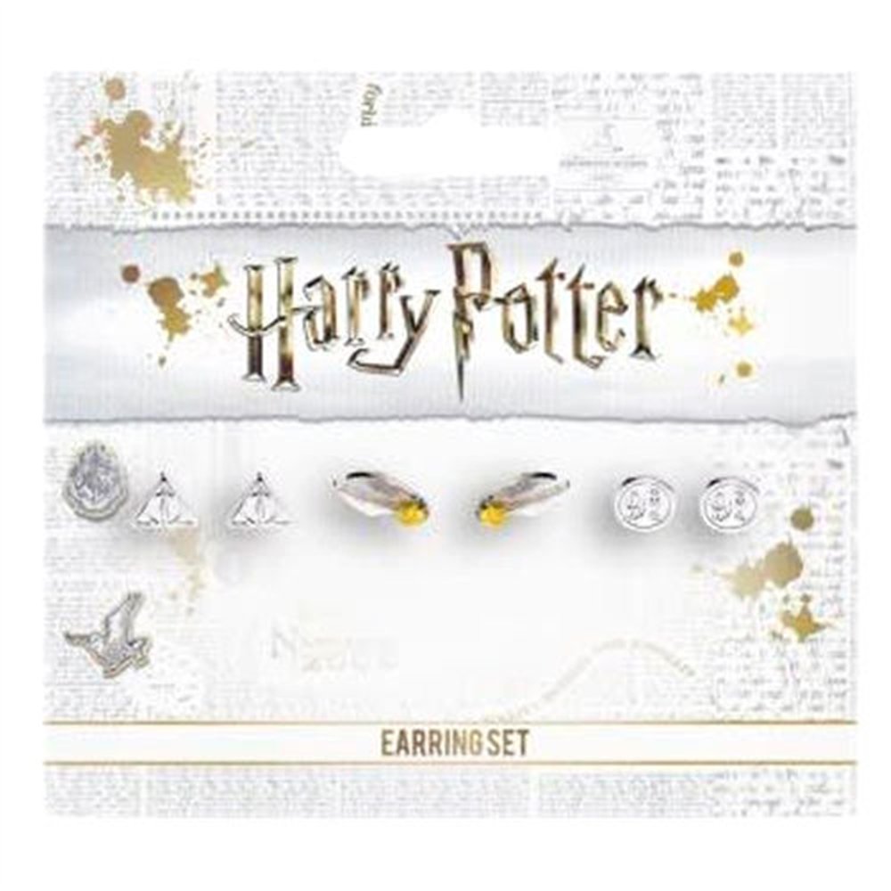 set pendientes deathly hallows golden snitch platform harry potter