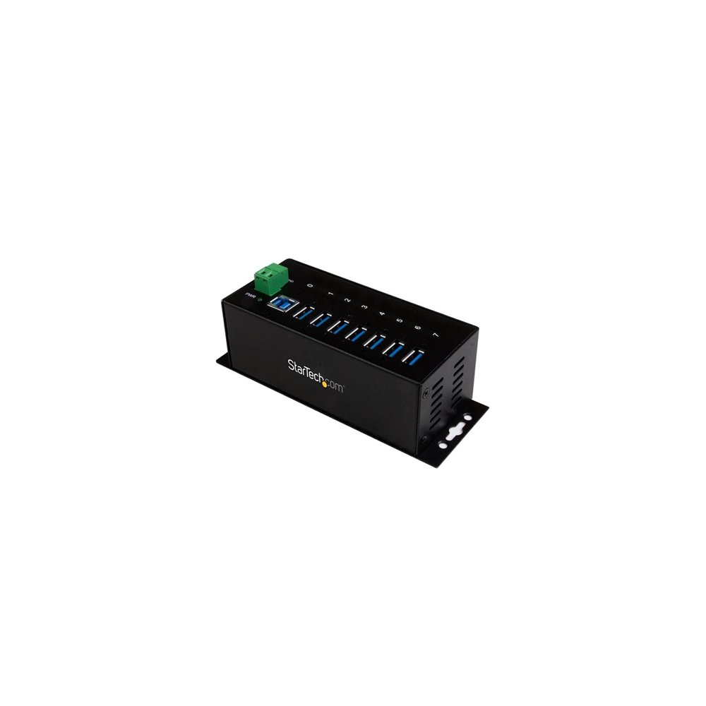 startech.com hub ladrón usb 3.1 de 7 puertos industrial - concentrador usb con protección contra descargas negro