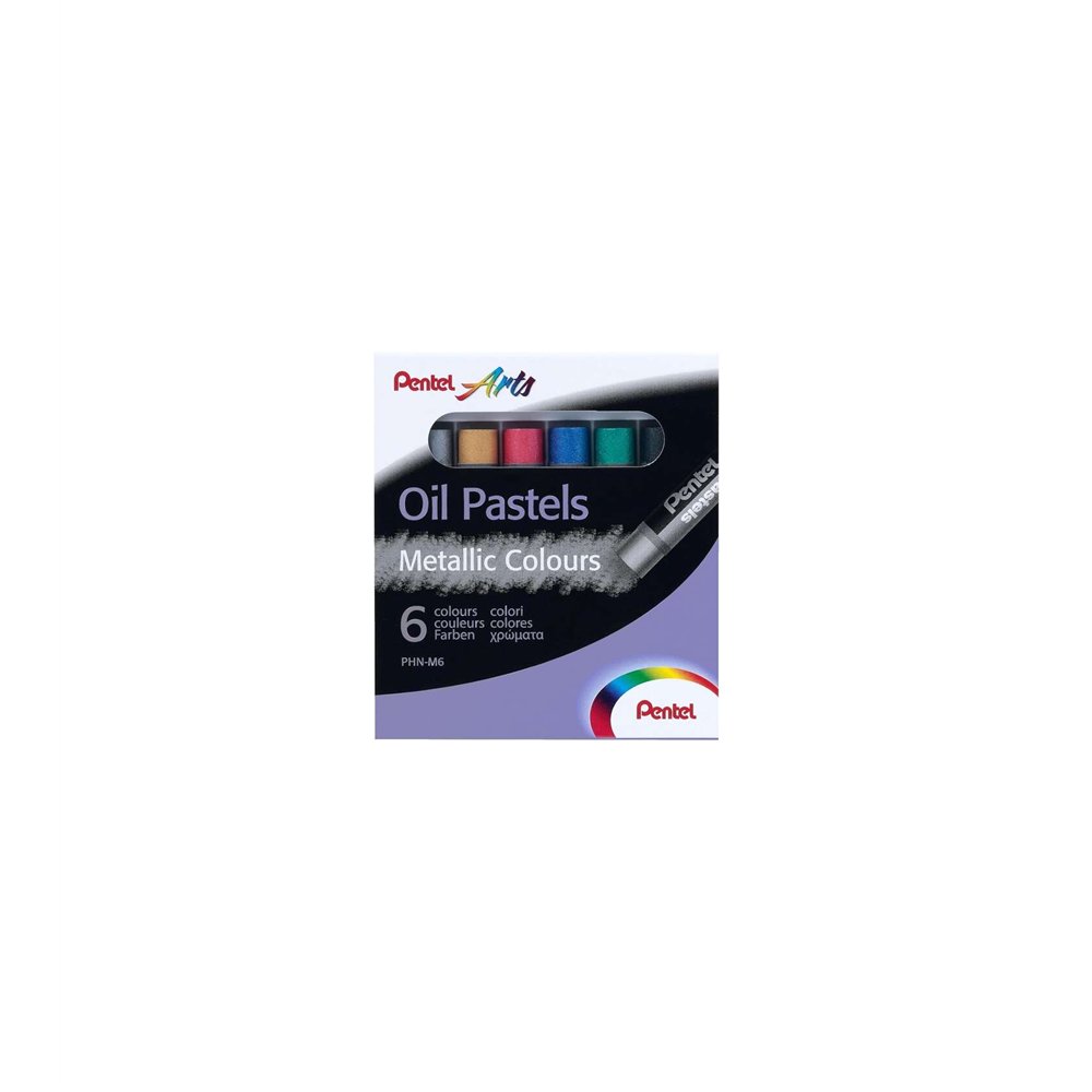 pentel oil pastels pack de 6 pasteles oleo metalicos - blandos, cremosos y de secado lento - colores metalicos surtidos