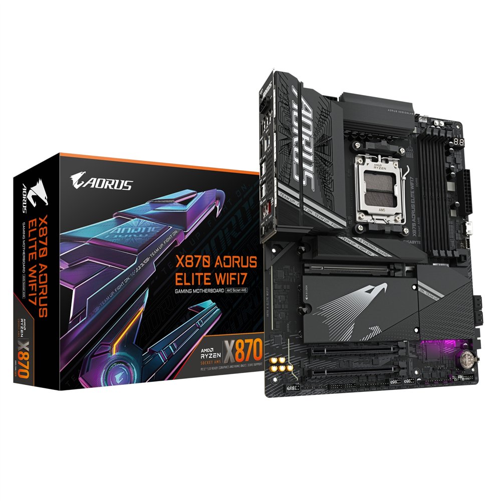gigabyte x870 aorus elite wifi7 placa base - compatible con cpus amd ryzen 9000, 16+2+2 fases vrm, hasta 8000mhz ddr5 (oc), 3xpc