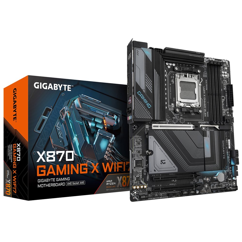 gigabyte x870 gaming x wifi7 placa base - compatible con cpus amd ryzen 9000, 16+2+2 fases vrm, hasta 8000mhz ddr5 (oc), 1xpcie 