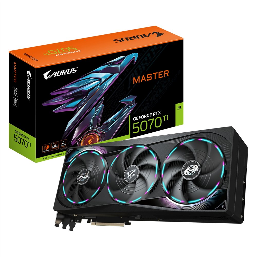 gigabyte aorus geforce rtx 5070 ti master 16g tarjeta gráfica - 16gb gddr7, 256 bits, pci-e 5.0, xxxx mhz core clock, 3 x dp 2.1