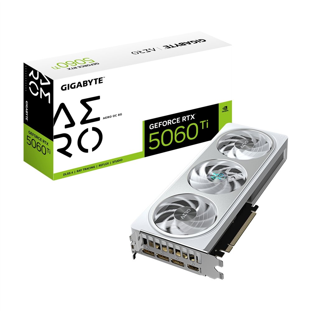 gigabyte geforce rtx 5060 ti aero oc 8g tarjeta gráfica – 8 gb gddr7, 128 bits, pci-e 5.0, 2647 mhz frecuencia del núcleo, 3 x d