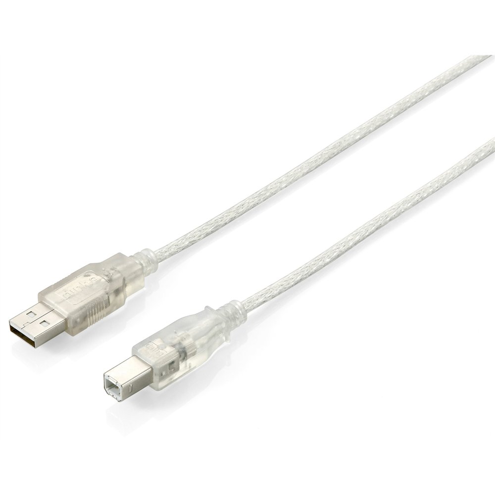 equip 128652 cable usb 2.0 de tipo a macho a tipo b macho, 5,0 m, plateado transparente