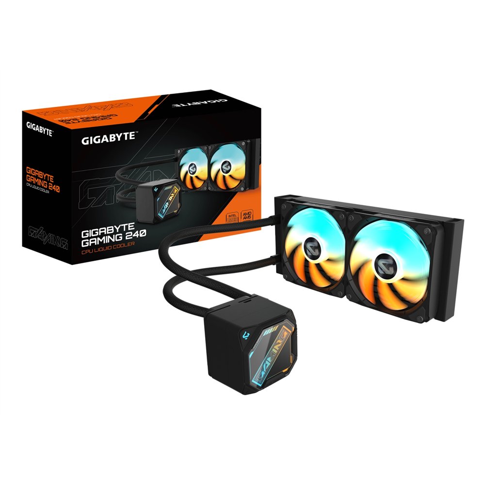 gigabyte gaming 240 refrigeración líquida para cpu - 2x120mm ventiladores argb, mecanismo de enclavamiento deslizante, daisy-cha