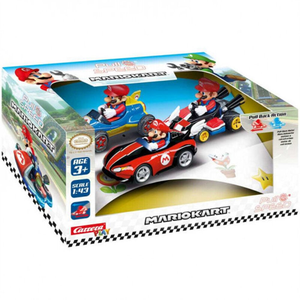 set 3 coches pull speed mario - mario kart