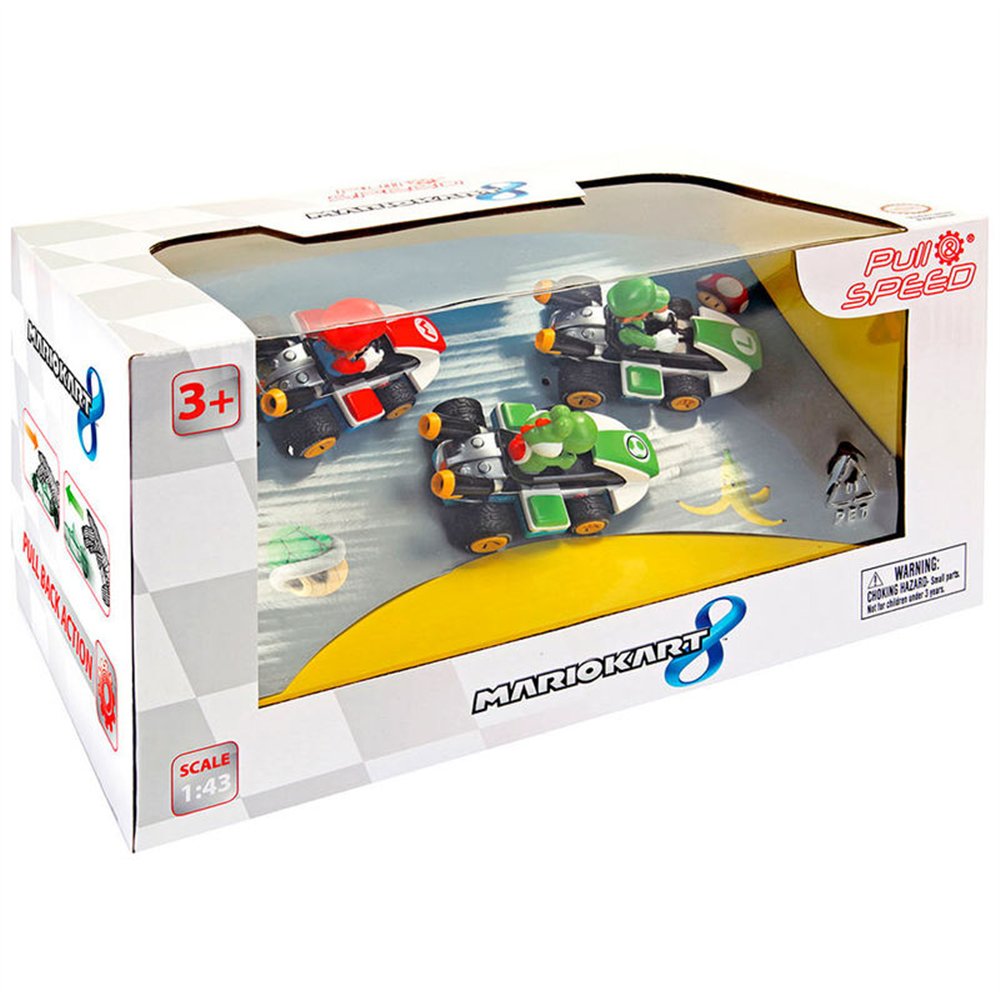 set 3 coches pull speed mario kart 8 mario luigi yoshi