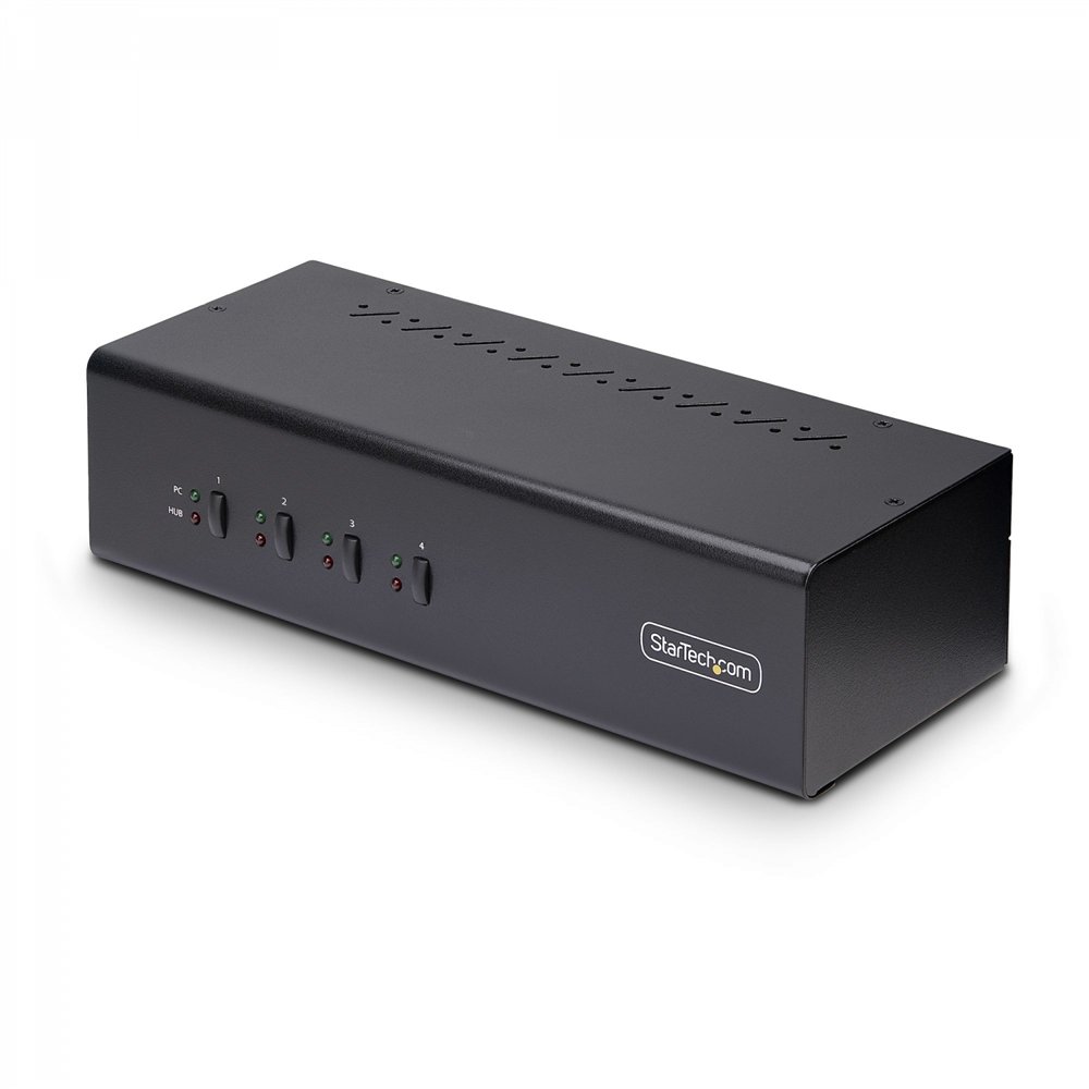 startech.com switch conmutador kvm de 4 puertos y 2 monitores displayport - 4k 60hz - hub ladrón 2 puertos usb 5gbps - 2x usb 2.