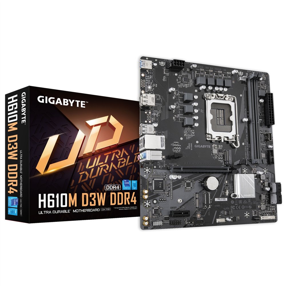 gigabyte h610m d3w ddr4 placa base - compatible con procesadores intel core de 14ª generación, vrm de 5+1+1 fases, hasta 3200 mh