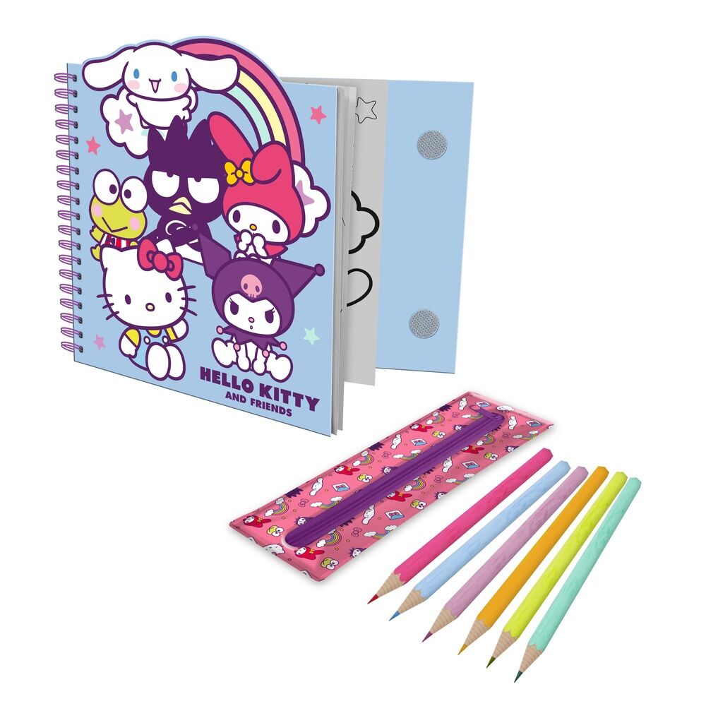 cuaderno actividades + estuche removible hello kitty and friends