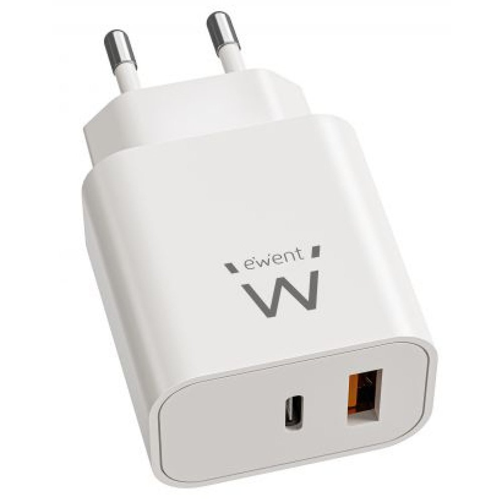 ewent cargador rápido gan de 20w usb-c pd y usb-a qc, diseño compacto