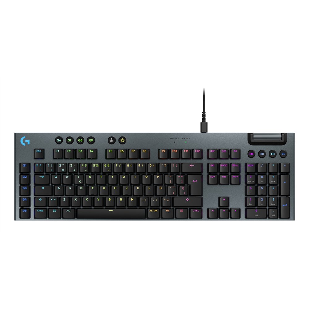 logitech g teclado mecánico para gaming con cable de perfil bajo g915 x, teclas de pbt de doble moldeado, teclas totalmente prog