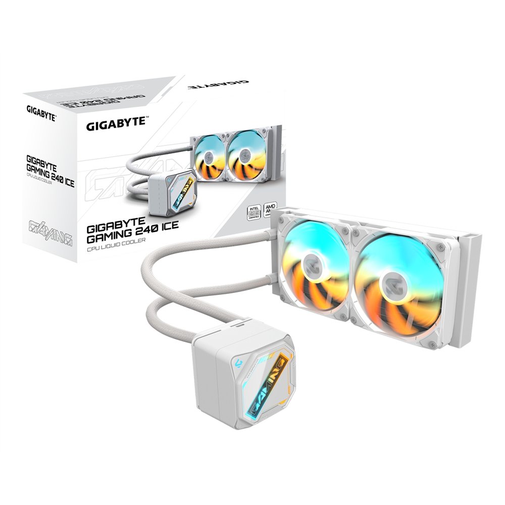 gigabyte gaming 240 ice refrigeración líquida para cpu - 2x120mm ventiladores argb, mecanismo de enclavamiento deslizante, daisy