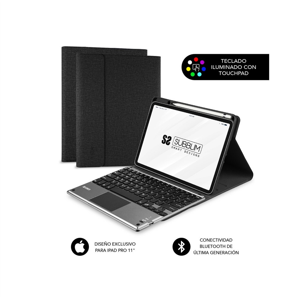 subblim keytab pro funda tablet con teclado retroiluminado  bluetooth touchpad apple ipad pro 11p 2020 negro sub-kt4-btpi50