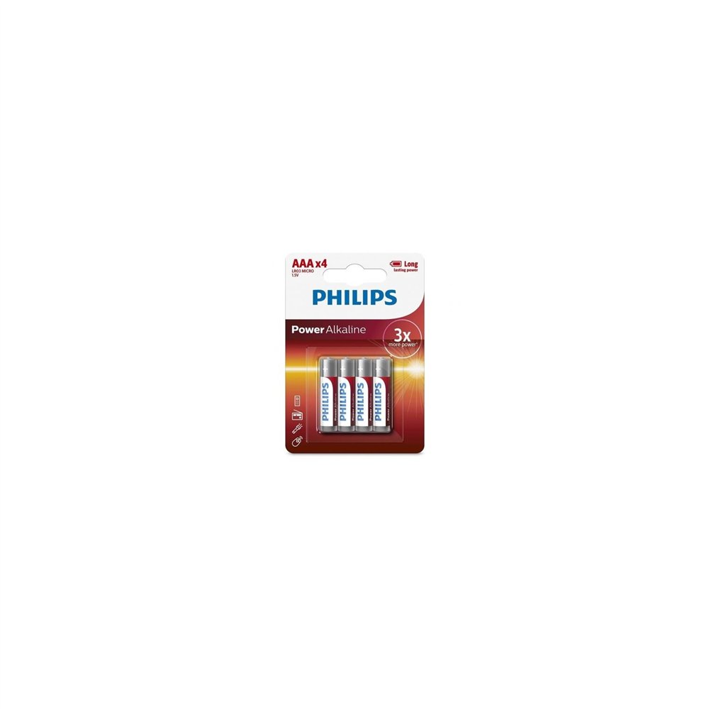 philips power alkaline pilas alcalinas aaa lr03 1.5v pack 4 unidades lr03p4b/05