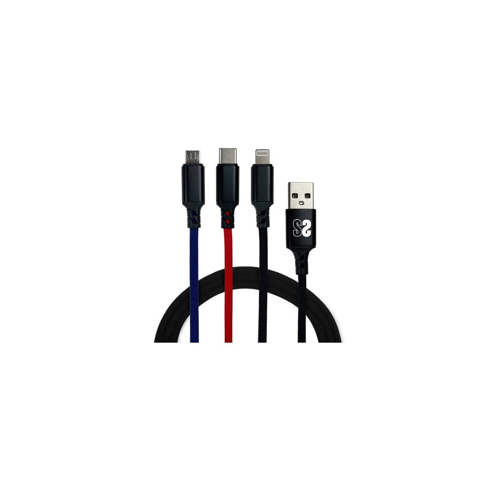 subblim cable premium 3 in 1 usb a - (micro usb+type c+lightning) 1 m negro, azul, rojo