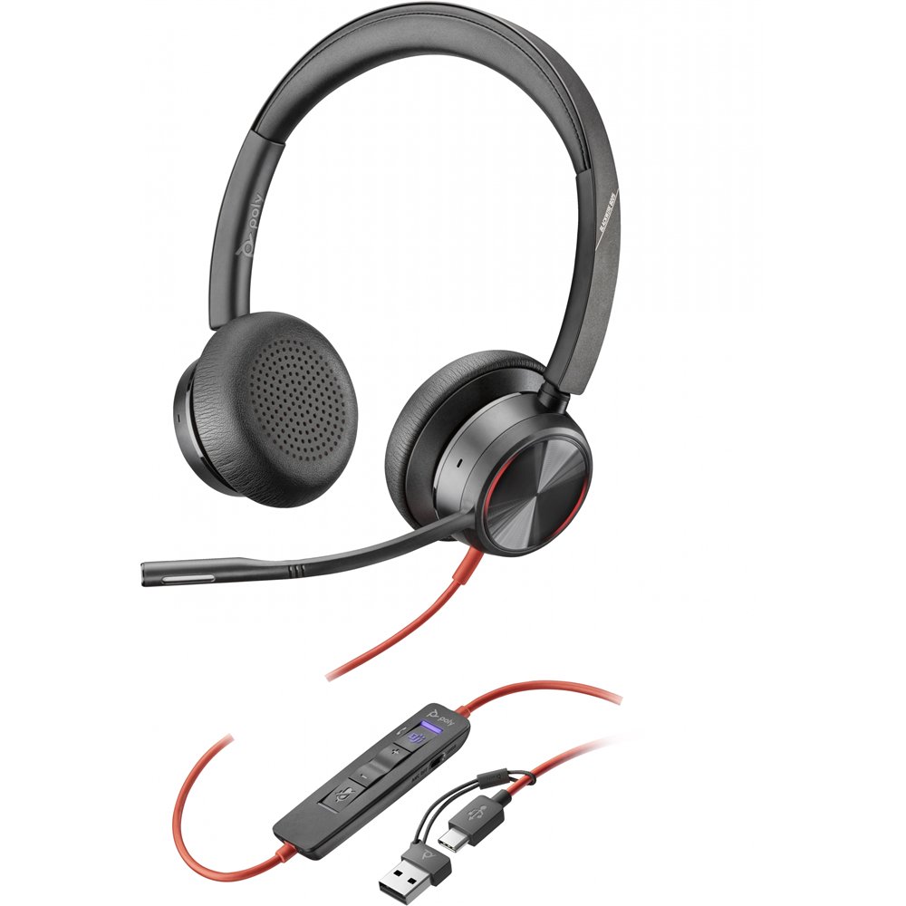 poly auriculares estéreo blackwire 8225 con certificación microsoft teams usb-c + adaptador usb-c/a