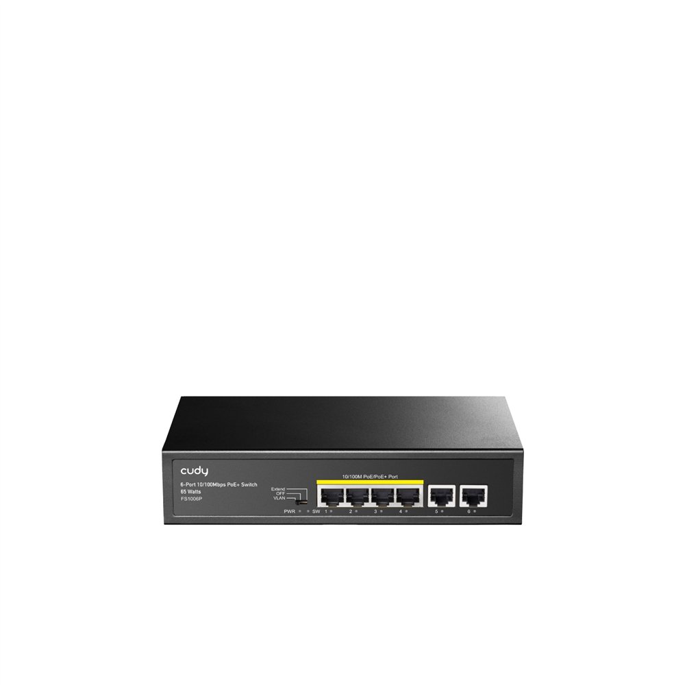 cudy fs1006p switch fast ethernet (10/100) energía sobre ethernet (poe) negro