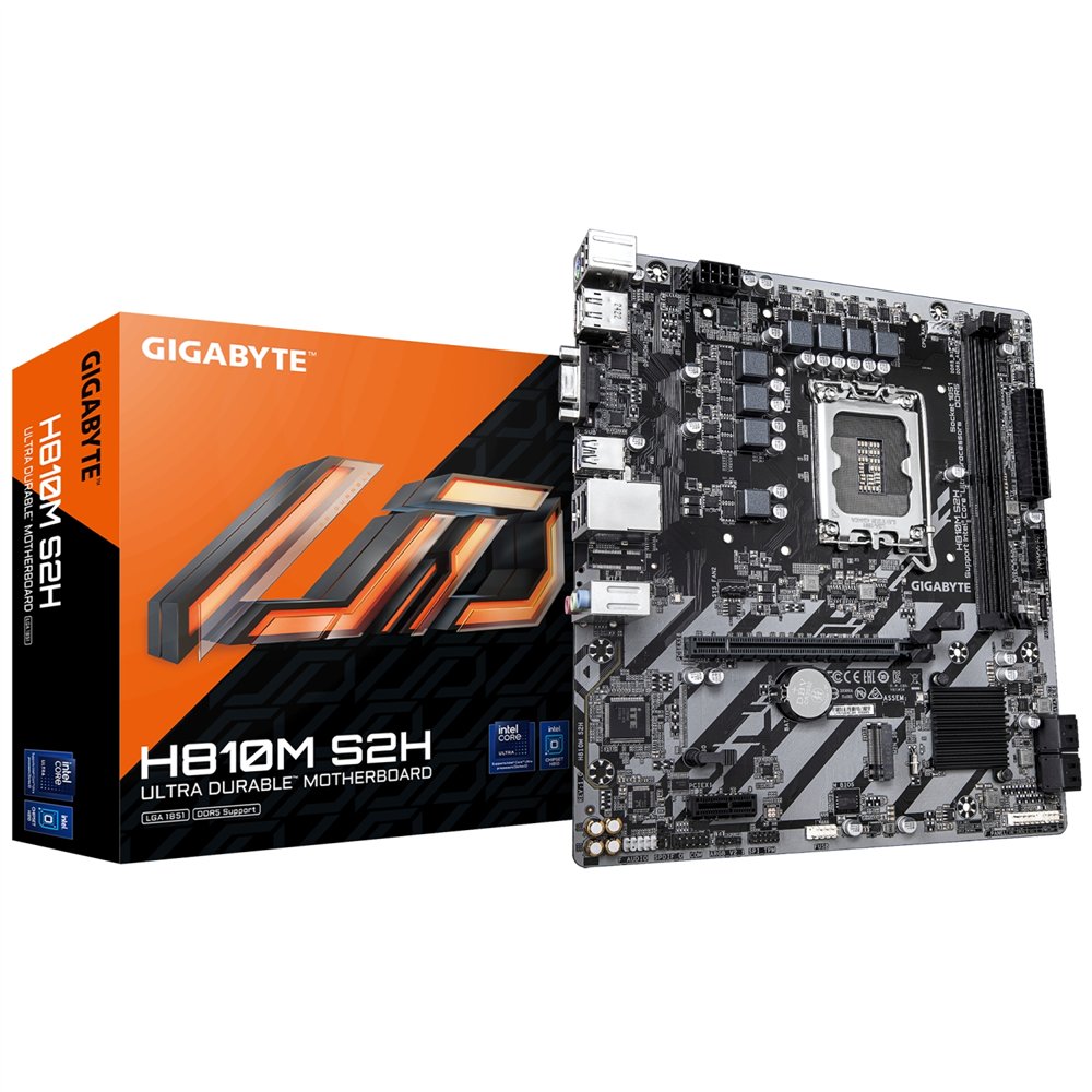 gigabyte h810m s2h placa base - procesadores intel core ultra (serie 2), vrm de 4+1+2 fases, hasta 6400 mhz ddr5, 1xpcie 4.0 m.2