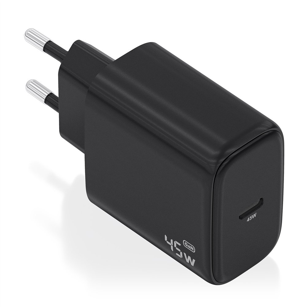 aisens cargador gan 45w, 1xusb-c pd3.0, negro