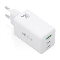 aisens cargador gan 65w, 2xusb-c pd3.0 qc4.0, 1xusb-a qc3.0, blanco