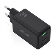 aisens cargador gan 65w, 2xusb-c pd3.0 qc4.0, 1xusb-a qc3.0, negro