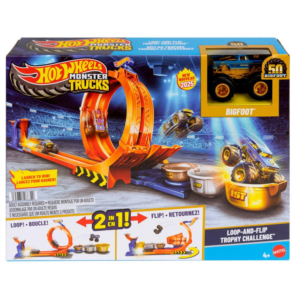 pista trofeo del desafío bigfoot monster trucks hot wheels